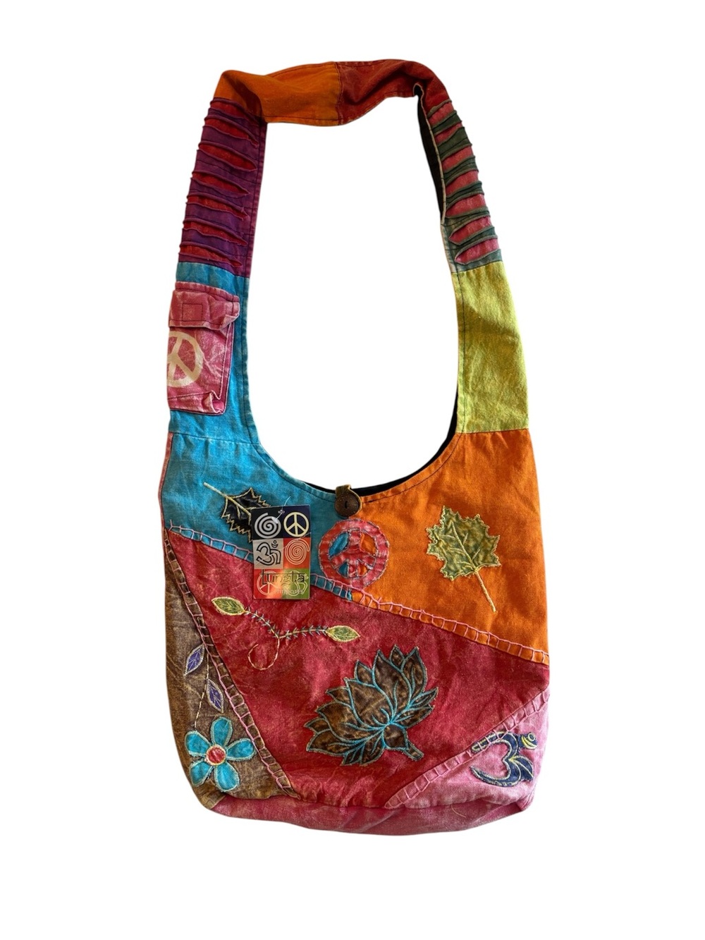 Tungta Embroidered Patchwork Slouchy Tote Bag: Nepal Textile Market Bag